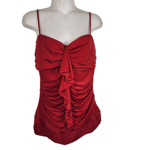 Vtg My Michelle Womens Y2K Lace Insert Ruched Cami XL Red Vamp Preppy Whimsigoth